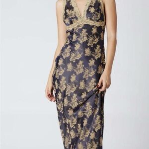 Elegant Navy and Gold Lace Dress